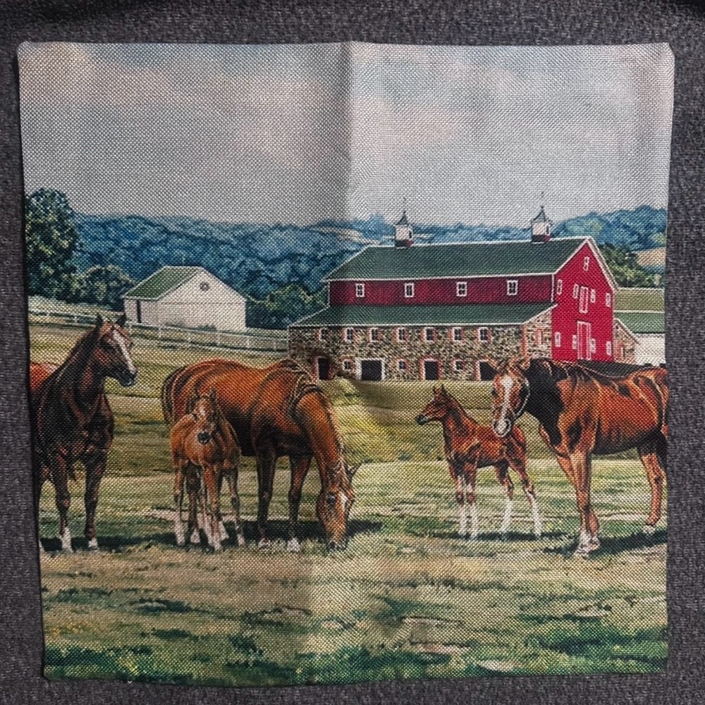 #1291 Farmhouse Horse Tapestry Pillow Cover 17x17, New